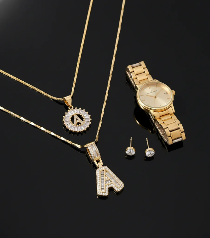 2-Piece 18K Diamond Letter Initial Necklace Set