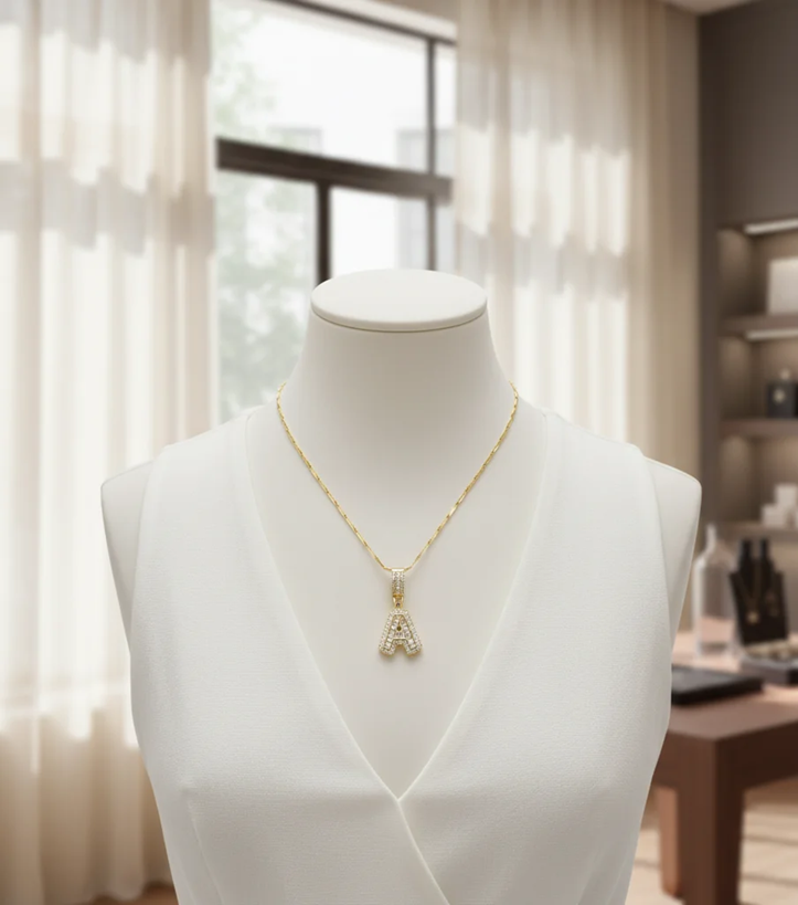 2-Piece 18K Diamond Letter Initial Necklace Set