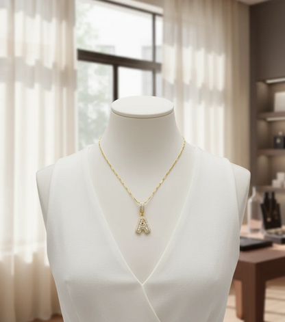 2-Piece 18K Diamond Letter Initial Necklace Set