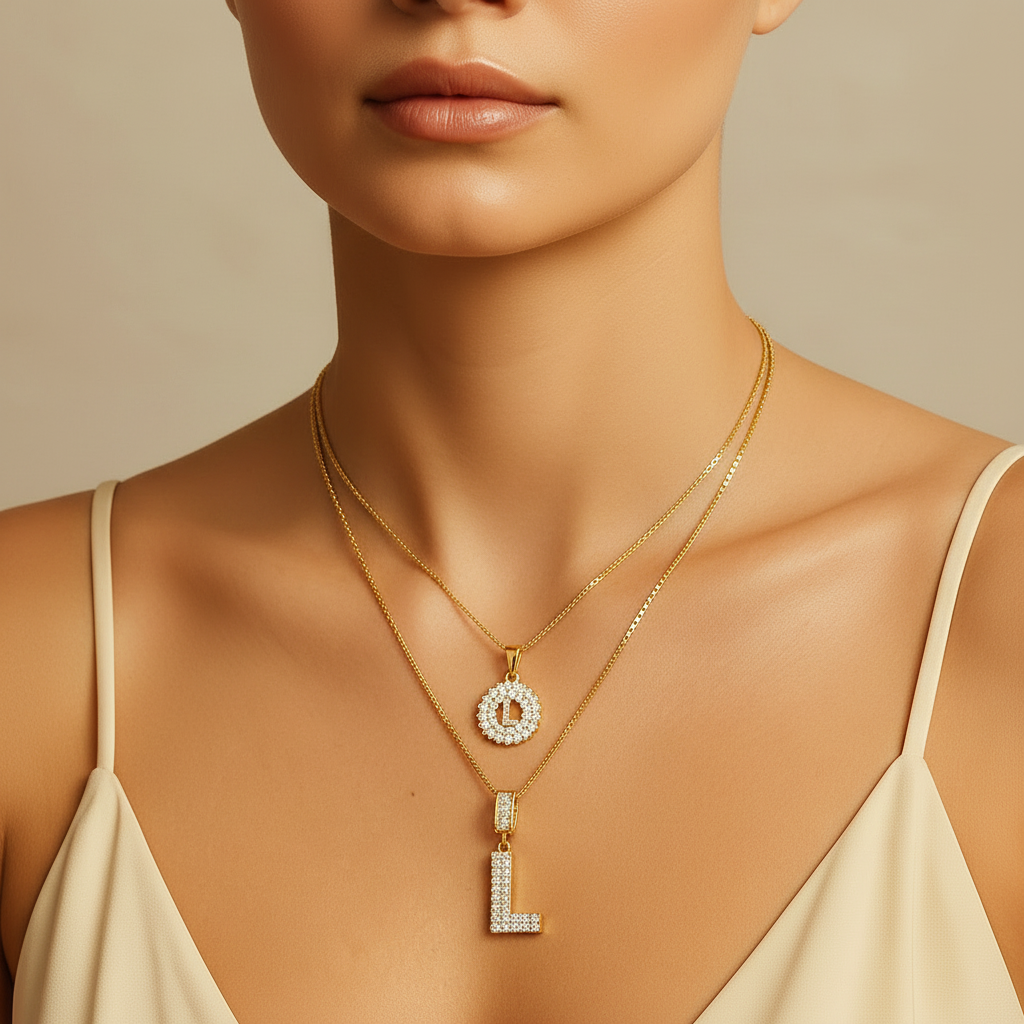 2PC Diamond Initial Necklace