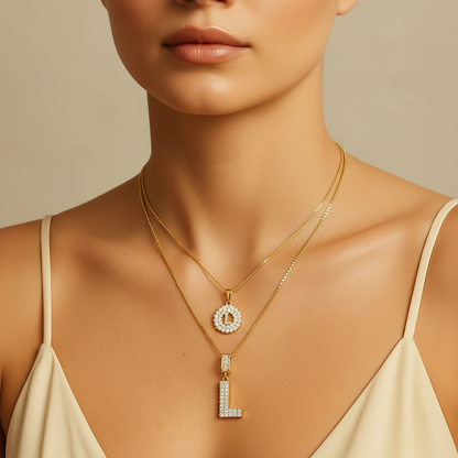 2PC Diamond Initial Necklace