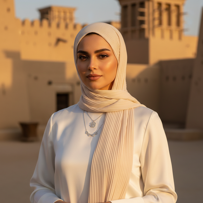 Modelo saudita em Diriyah usando Heart Clover Necklace