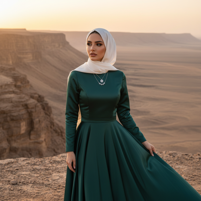 Modelo saudita no Edge of the World usando Heart Clover Necklace