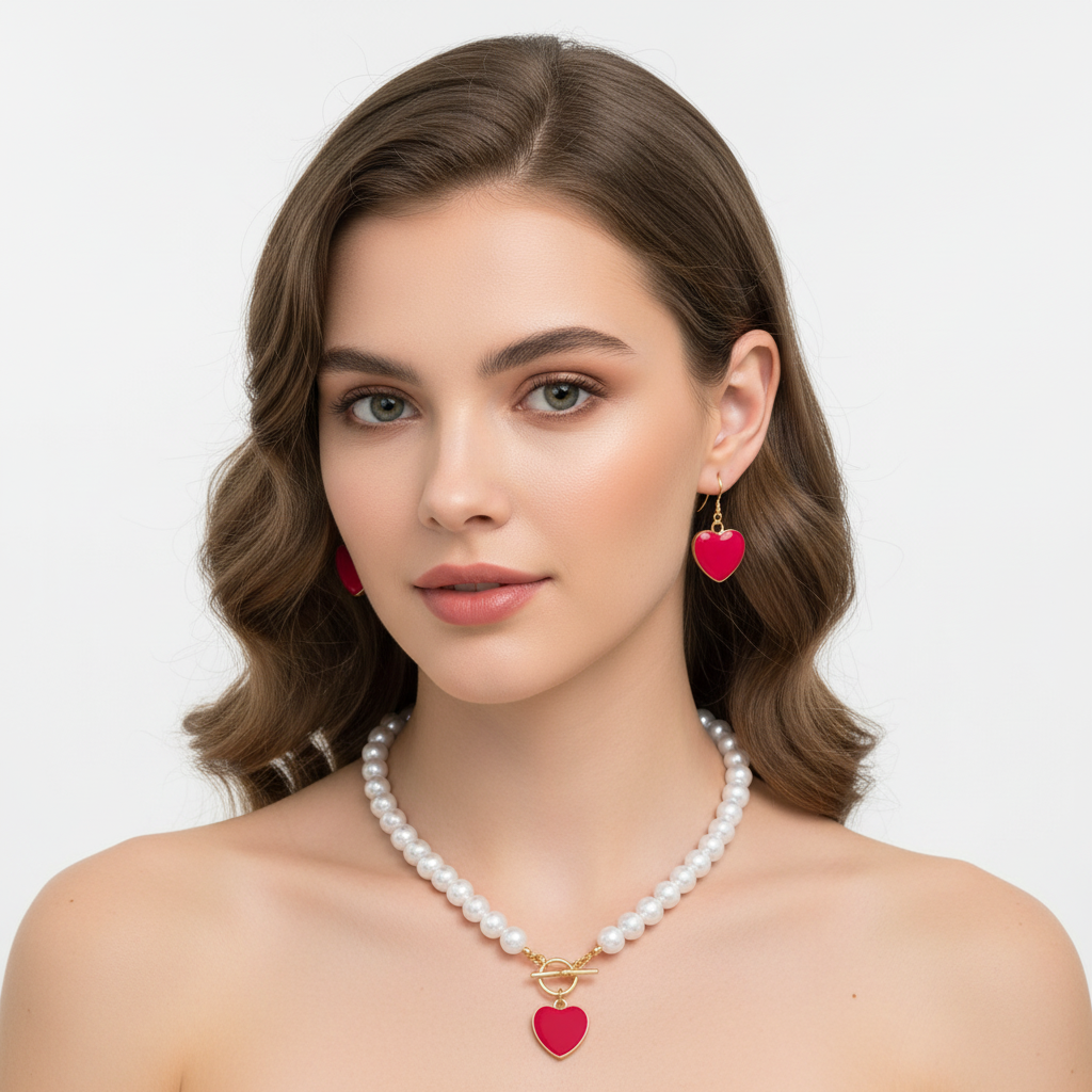 Modelo usando conjunto de colar e brincos