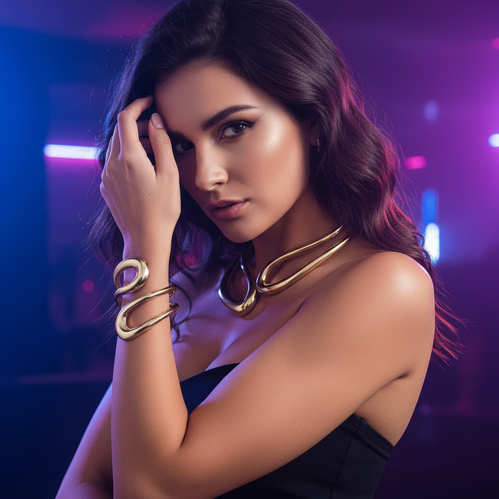 Modelo usando conjunto de joias em balada